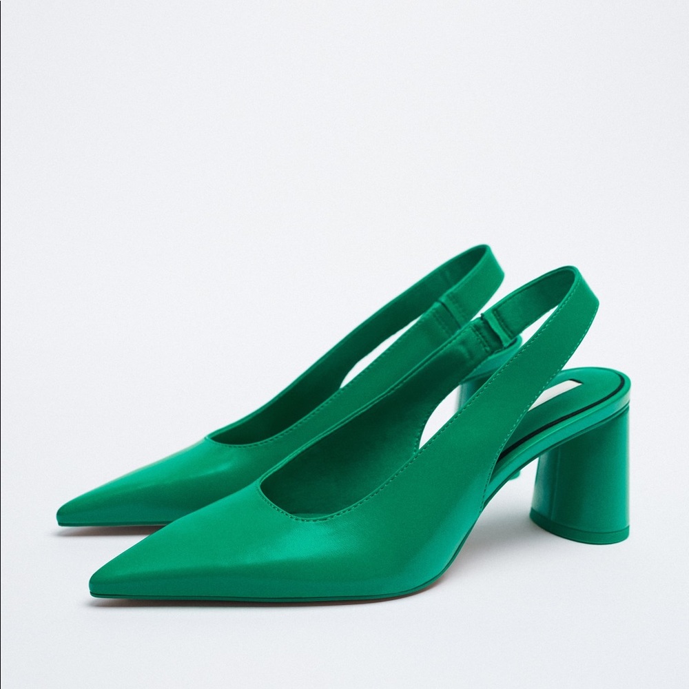 Zara Heeled Slingbacks Womens Green Sz 8